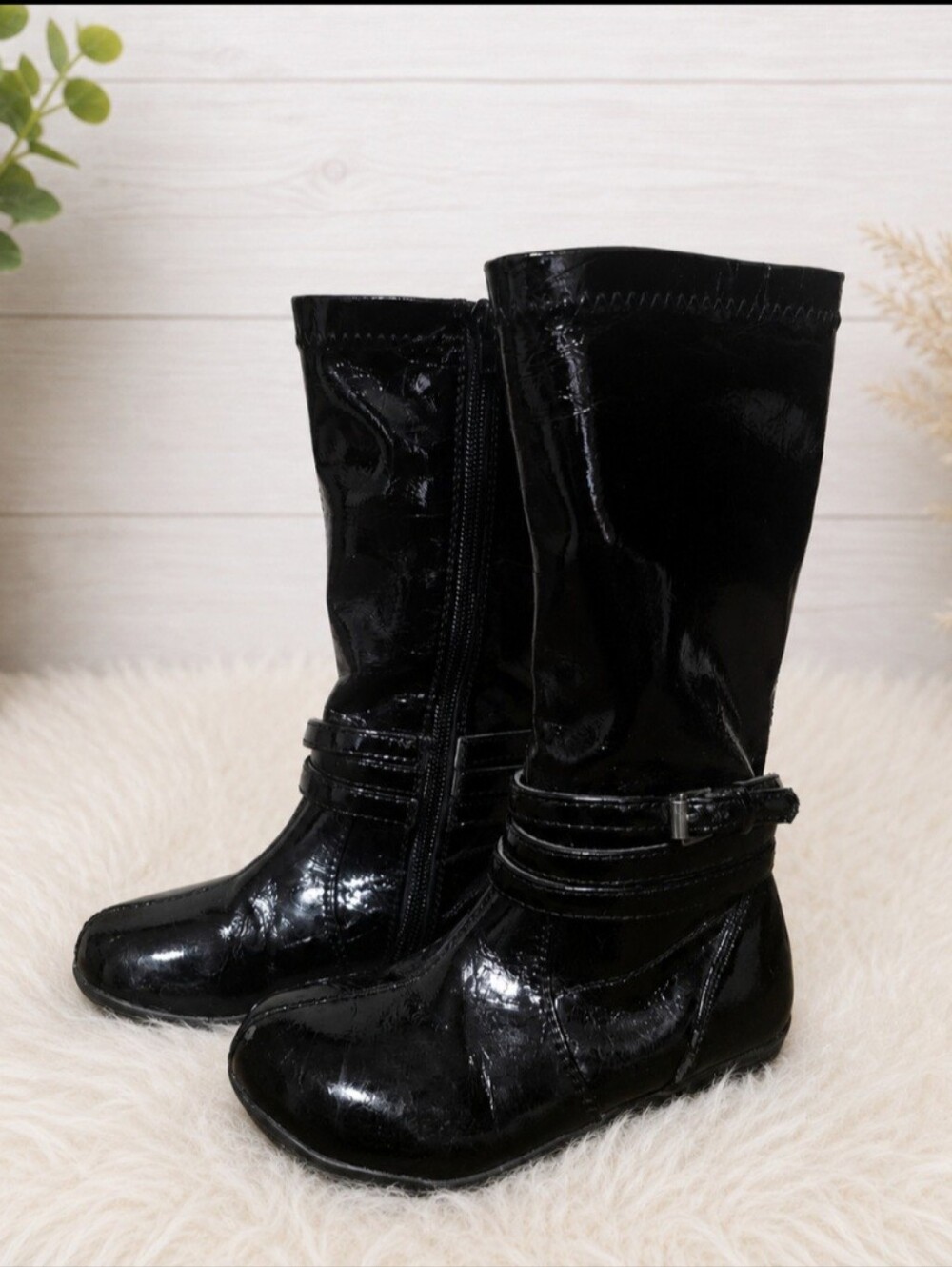 Nordstrom Rack Toddler Girls Black Patent Tall Boots Buckle Zip Size 9